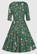 Laden Sie das Bild in den Galerie-Viewer, Langärmliges Kleid Scarlette mit Weihnachtsbaummuster in Green
