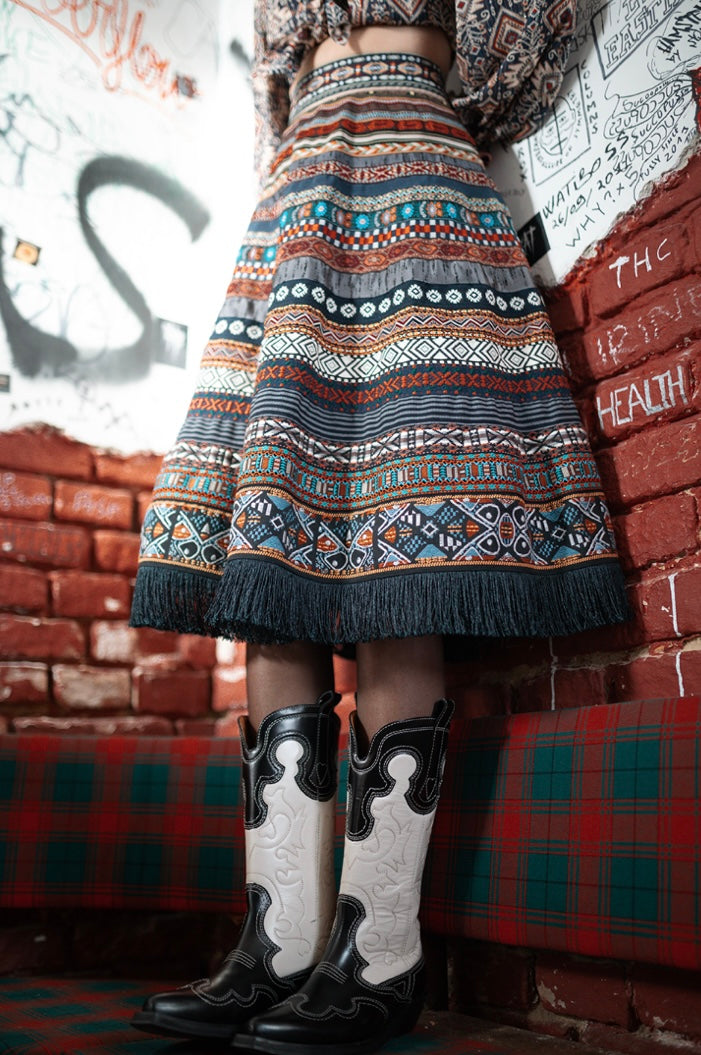 【BAON】Royzel Ribbon Banding Check Long Skirt Swing Ribbon Skirt americana - Ribbon Skirts by Lena Hoschek