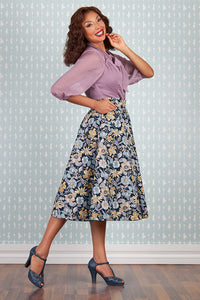 Vania-Lee Skirt with a 1940s Art Deco waistband in a floral print design