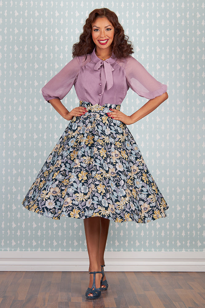 Vania-Lee Skirt with a 1940s Art Deco waistband in a floral print design
