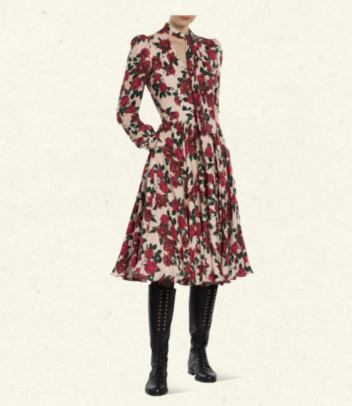 Charlotte Kleid cremeweiß mit Rosen