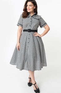 I Love Lucy x Unique Vintage Black & White Gingham Ethel Swing Dress
