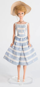 Barbie x Unique Vintage Blue & White Suburban Shopper Sundress